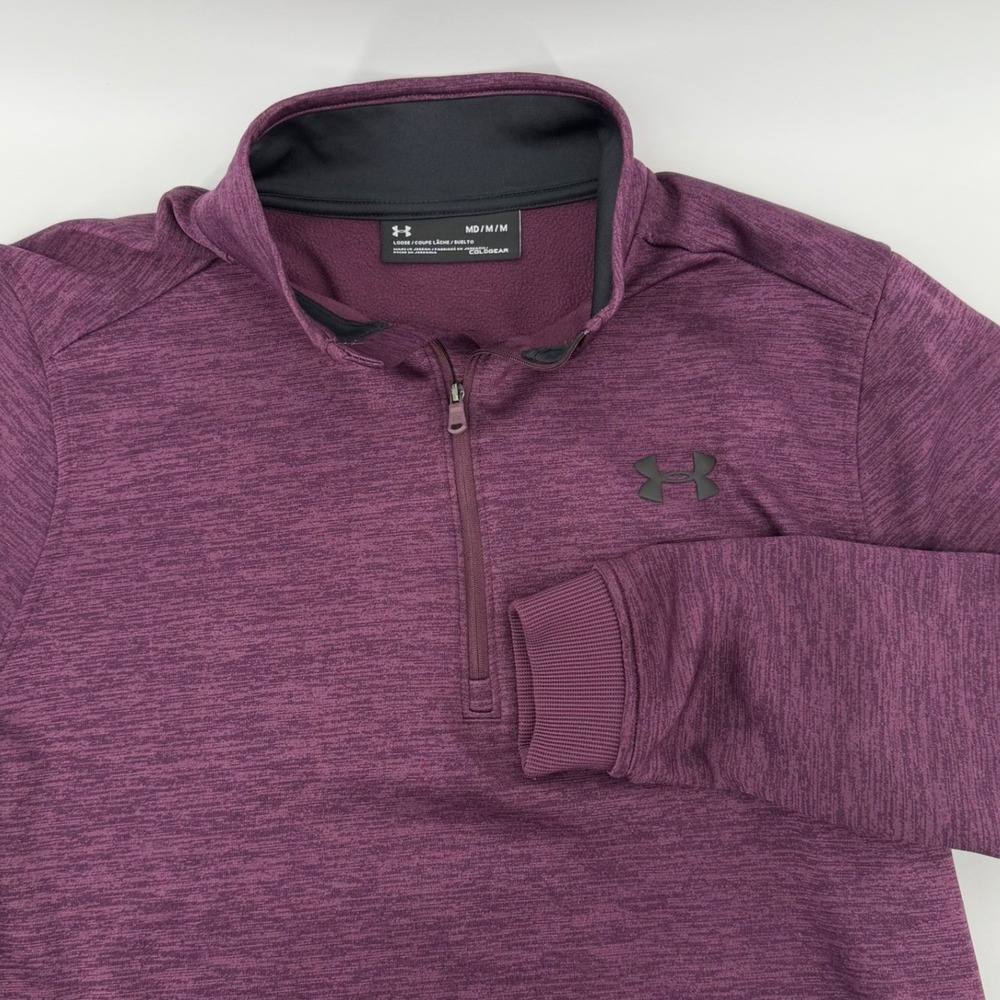 Under Armour Men's ColdGear Quarter Zip Pullover Heather Purple Medium Loose Fit